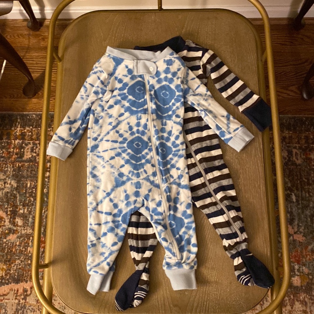 Bundle of Burt's Bees Blue and White Onesies